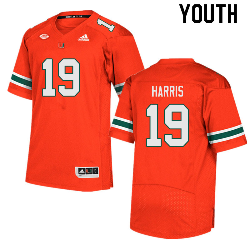 Youth #19 Jaden Harris Miami Hurricanes College Football Jerseys Sale-Orange - Click Image to Close